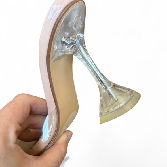 Fashion Nova Clear PVC Rhinestone Mule Heels Pink Lucite Flared Heel Size 6 - Picture 6 of 6